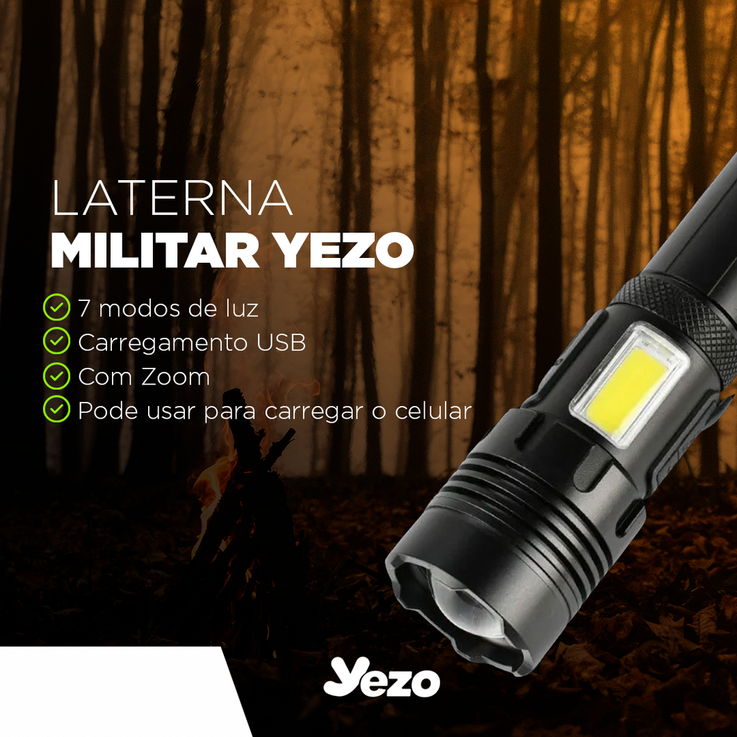 Lanterna Militar - Longo Alcance, Portátil e com Recarregável via USB