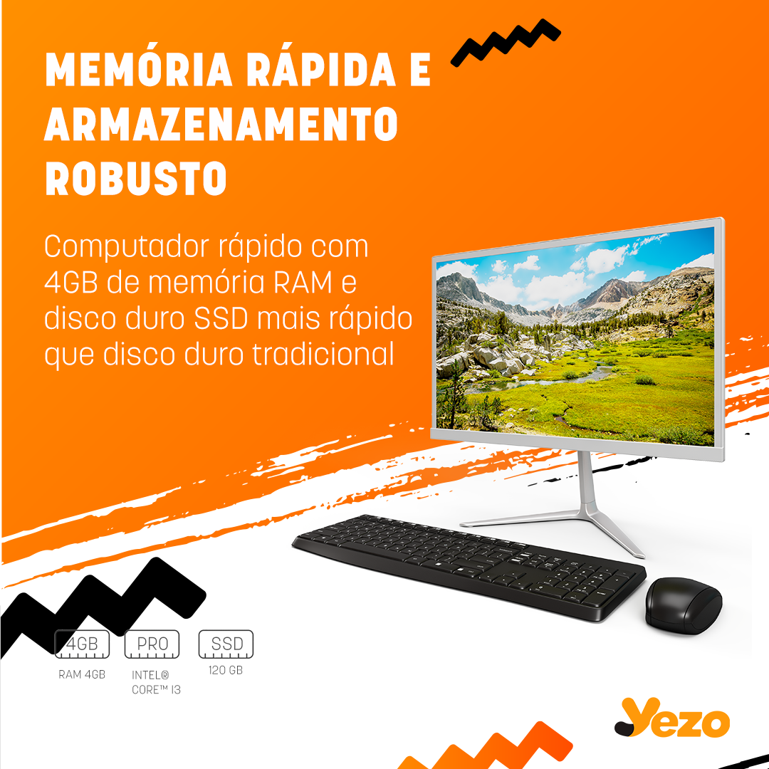 Computador All In One Completo - Intel i3 4GB RAM 120GB Disco Duro SSD - Windows e Microsoft Office Instalados