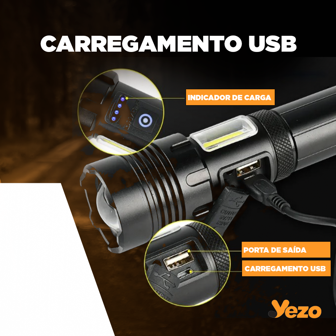 Lanterna Tática de Longo Alcance - Versátil, Portátil com Carregamento via USB