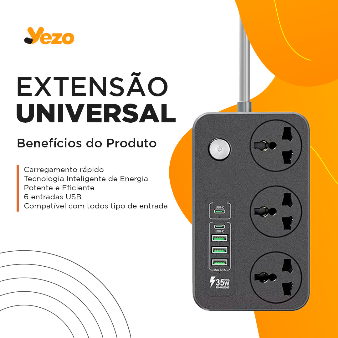 Extensão Elétrica Moderna - Com Saídas USB e Type C de Carregamento Rápido