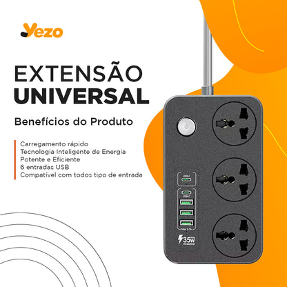 Extensão Elétrica Moderna - Com Saídas USB e Type C de Carregamento Rápido