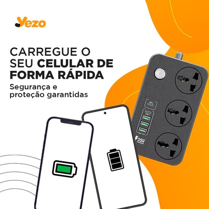 Extensão Elétrica Moderna - Com Saídas USB e Type C de Carregamento Rápido