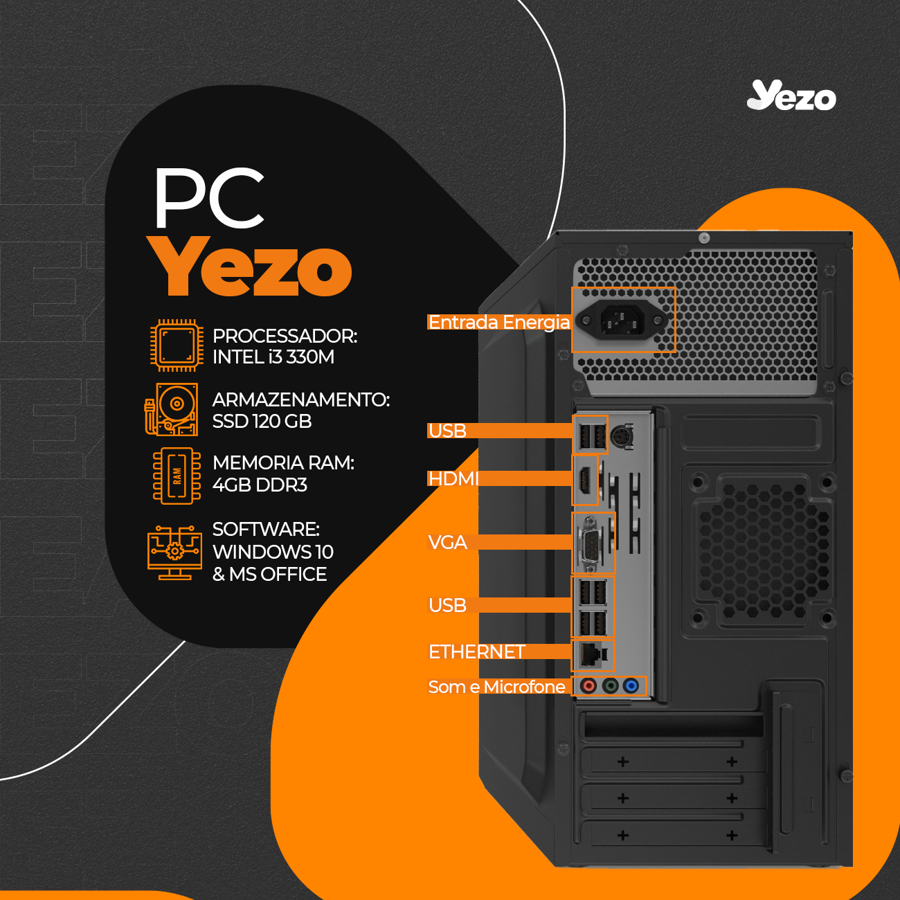 Computador de Mesa Completo - Intel i3 4Gb RAM 120GB SSD